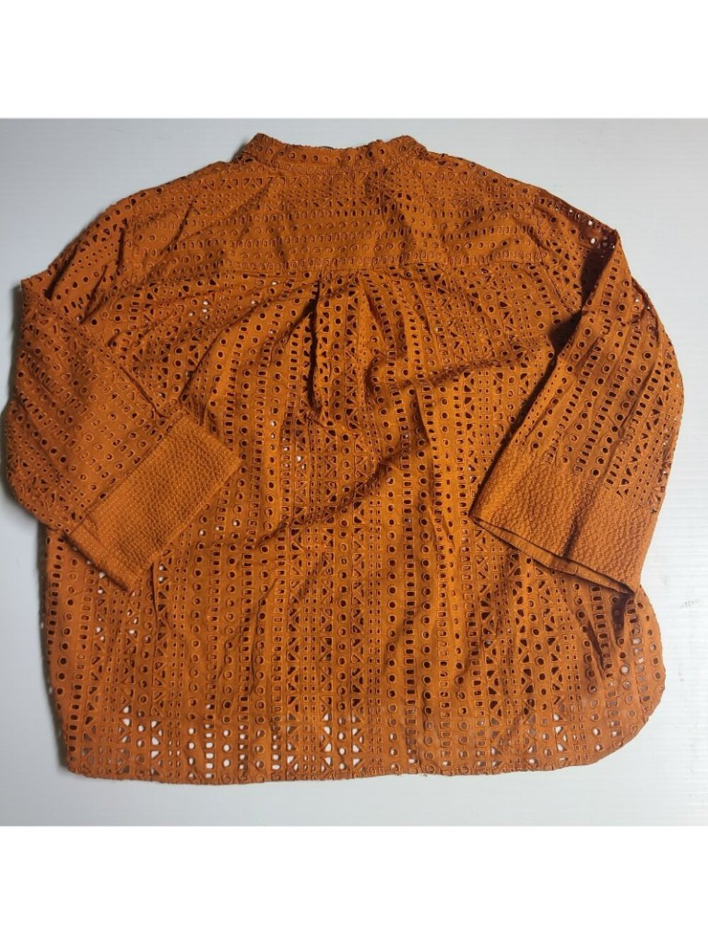 Zara Shirt Large Burnt Orange Eyelet 3112 913 3/4 Sleeve - Picture 7 of 8